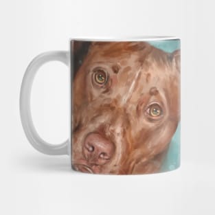 Painting of a Beautiful Red Nose Pit Bull With Soulful Eyes, on Bluish Green Background Mug